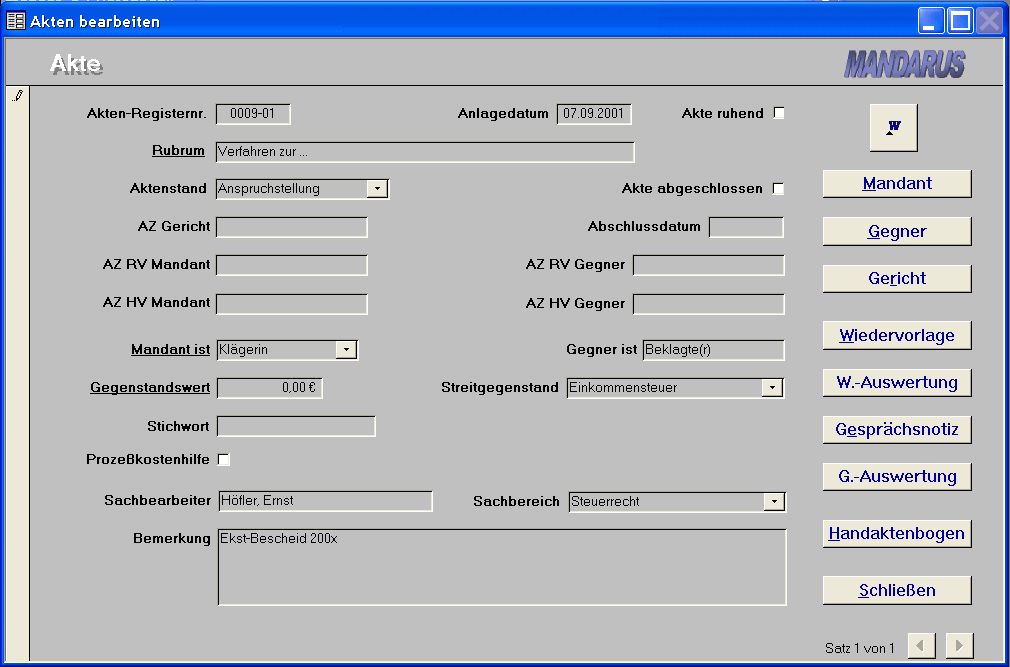 MANDARUS - Akten bearbeiten
